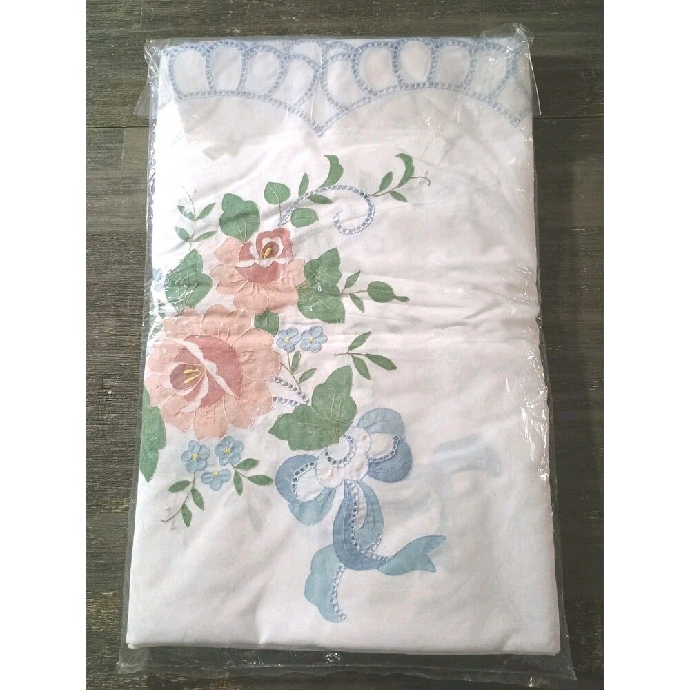 Grand Arts & Linen Co Hand Embroidered Vintage Tablecloth 8 Napkins 72" x 90"